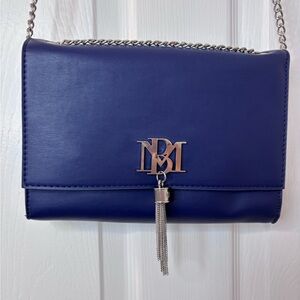 Badgely Mischka Navy Leather Tassel Crossbody Bag